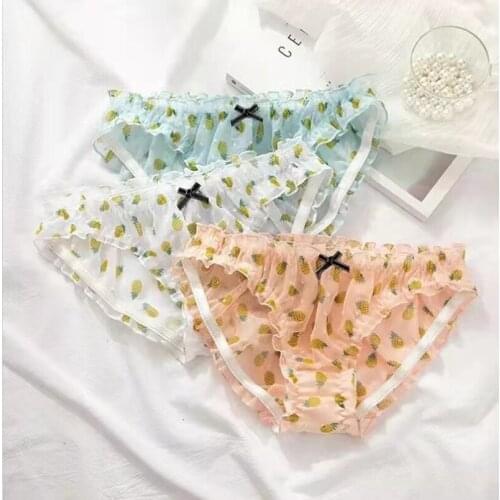 2021 Womens Underwear Sexy Lace Panties Chiffon Print Breathable Briefs Fashion Hollow Out Underpants Girl Bow Panties Lingerie