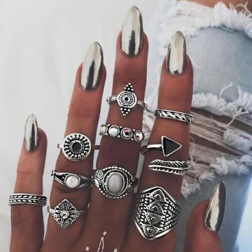 Meyfflin Vintage Knuckle Ring Set for Women Fashion Anel Aneis Bague Femme Stone Silver Midi Finger Rings Boho Jewelry 10pcs/Set