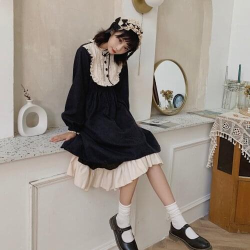Lolita dress vintage Dark Japanese Loli soft sister Lolita daily dress women autumn 2019 new