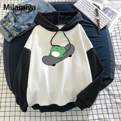 Winter Skateboard Frog Oversized Sweatshirt Men And Women Hoodies Harajuku Warm Pullover Drawstring Harajuku Plus Size Woman Top
