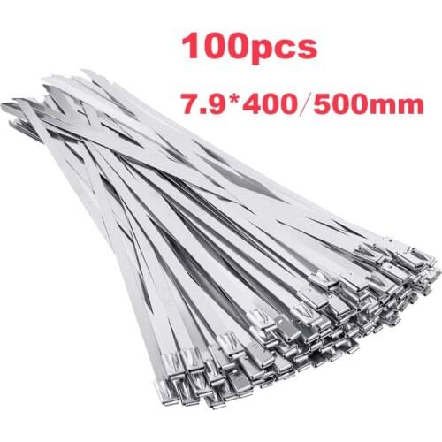 100Pcs Width 7.9mm Stainless Steel Zip Tie Exhaust Wrap Coated Locking Cable Ties Multi-Purpose Locking Cable Metal Zip Ties