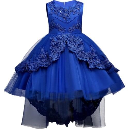 3-15yrs Girls Dress 2018 Summer Blue Dresses Girl Lace Sleeveness Tutu Princess Costume Girls Costume Party Dresses Kids Clothes