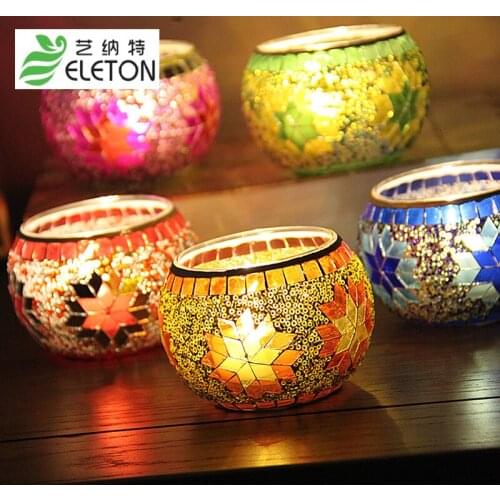 5pcs/set colored snowflake Mosaic glass candlestick, romantic candlelight dinner bar restaurant decoration candle holder