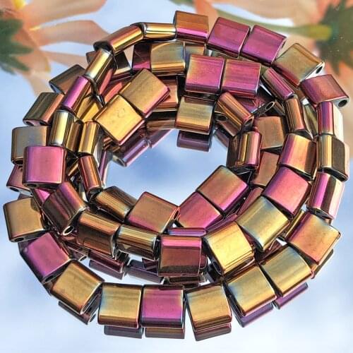 6mm Two Holes Hematite Red Gold Plated Natural Square Loose Spacer Mineral Stone Beads For Jewelry Making DIY Charm Bracelets