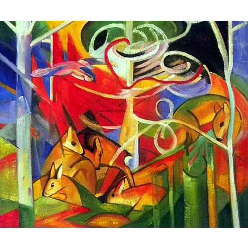 Animal Abstract Oil Paintings for Home Decor Deer in the Forest by Franz Marc, Canvas Wall Painting, Horizontal, Hand Painted