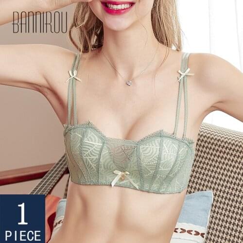 BANNIROU Sexy Lace Bra For Woman Wire Free Bralette Active Push Up Lingerie Underwear For Woman With Cure Bow Free Shipping New