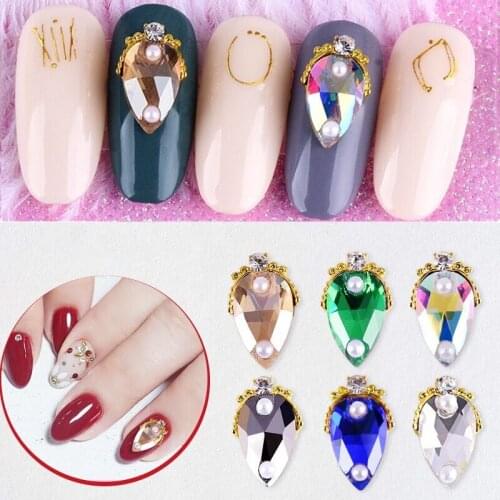 5pcs Shiny Crystal With Pearl 3D Nail Art Decoration Charm Waterdrop Alloy Diamond Ornament Jewelry Manicure Design Accessories