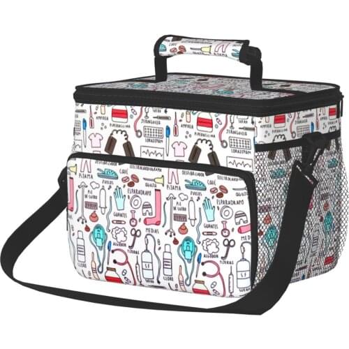 Large Capacity Nurse Bag Insulated Lunch Bags Women Nurse Print Food Case Portable School Bento Fruits Fresh Storage Pouch