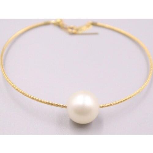 Pure 18K Yellow Gold Bangle Best Natural 11.5mm Sea Pearl Bead Adjustable Chain Bracelet For Woman Lucky Gift