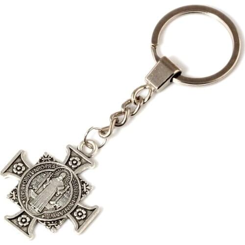 15pcs Keychain Quis Et Dues Saint Michael Cross Medal Charms Pendants Key Ring Travel Protection DIY Accessories A-517f