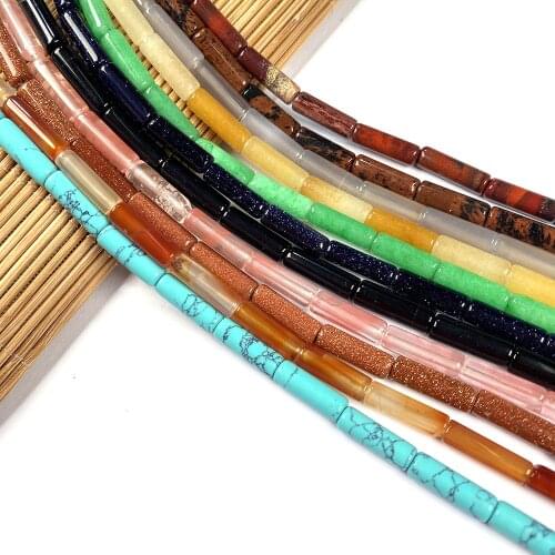 Natural Stone Loose Beads Cylindrical Shape Agated Quartzd for Jewelry Making DIY Necklace Bracelet Accessorie Size 4x13mm