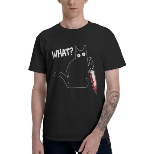 What Murderous Cat Holding Knife T Shirt Mens Cotton Print T-shirt Novelty Tshirt Short Sleeve Funny Halloween Tees Tops Gift