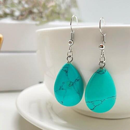 Elegant Female Water Drope Earrings Bohemian Colored Crystal Natural Stone Earrings Women Stainless Steel Hook Earring wholesale