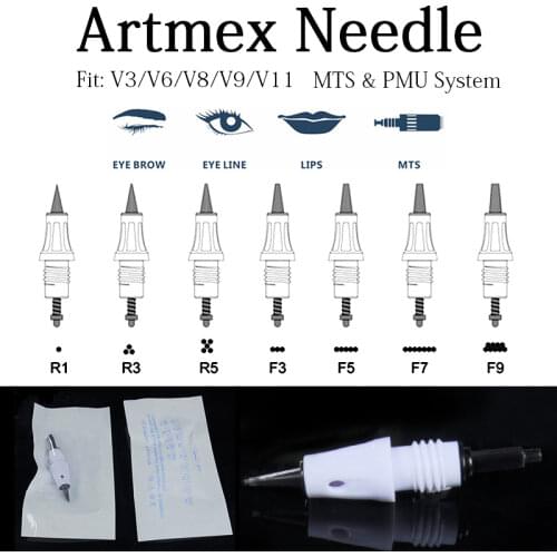50/100pcs Microblading Tattoo Needle Cartridges M1 L1 R3 R5 F5 F7 Needles Used for Artmex V8 V6 V3 PMU Permanent Makeup Machine