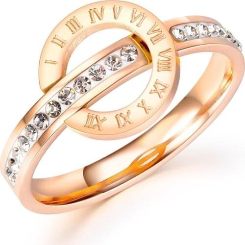Personality Rose Gold Plating Stainless Steel Roman Numeral Ring Girl