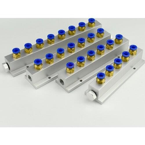 Compact-Type 2 3 4 5 6 7 8 10 12 Ways G1/4" In Solid Aluminum T-Shape Air Manifold Block Splitter With 8mm Coupler End Plug