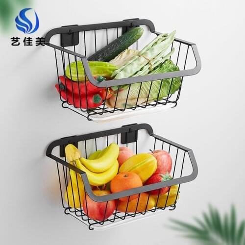 Stainless steel kitchen shelf drain rack pick basket fruit storage net frame black perforated wall hang fruit vegetable basket