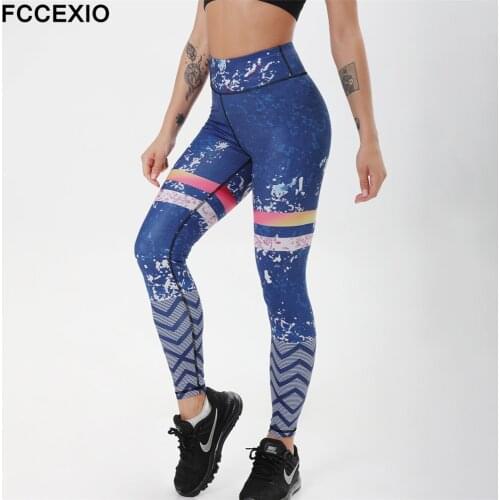 FCCEXIO New Sexy High Waist Elasticity Women Mosaic Stripes 3D Printed Leggings Push Up Strength Pants Summer Fitness Trousers