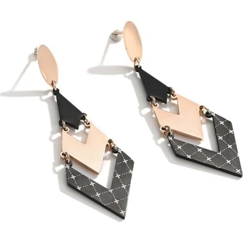 316L Stainless Steel Fashion High-end Feast Accessories Jewelry Tricolor Splicing Drop Shape Drop Earrings For Women Piercing