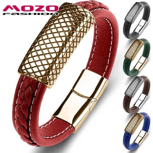 MOZO FASHION 2020 Men Classic Format Bracelet Leather Stainless Steel Simple High Quality Collocation Punk Jewelry 14 Color 144