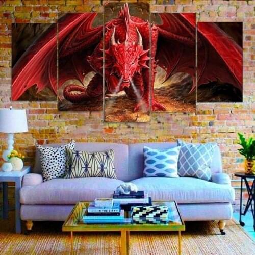 5 Piece Wall Art Canvas Game Modular Pictures Posters Red Dragon Prints Modern Home Decor Living Room Decoration Paintings
