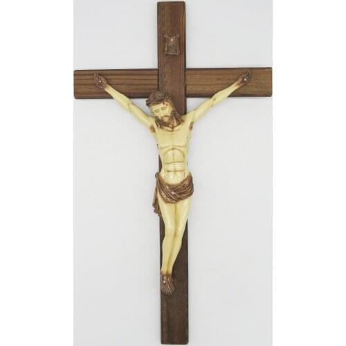 16.5 Inch Wall Cross Crucifix Hand Painted body of Christ on Carbonized Wood Cross Resin Jesus Christ on INRI Cross Home