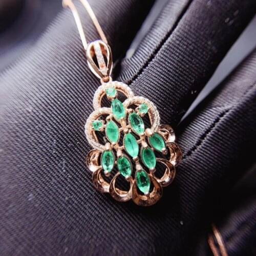 Natural green Emerald pendant S925 silver Natural gemstone Pendant Necklace Luxurious big Grape string women party gift jewelry