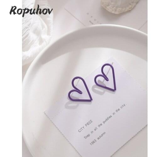 ROPUHOV 2021 New Korean ZA Trendy S925 Silver Needle Personality Girl Hollow Purple Love Earrings Simple Earrings