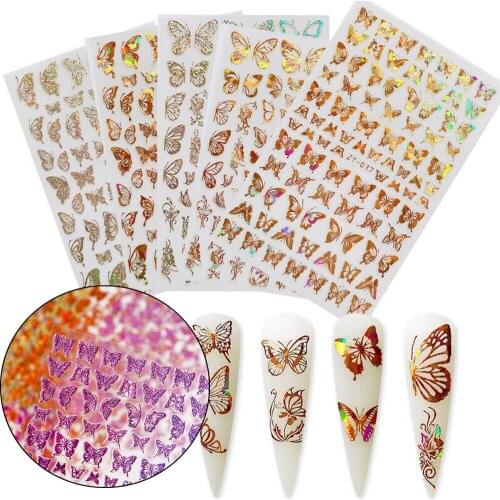 NEW Holographic 3D Butterfly Nail Art Stickers Adhesive Sliders Colorful DIY Golden Nails Transfer Decals Foils Wraps Decoration
