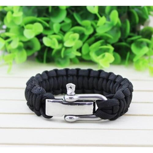 9inch Parachute Rope Clasp Survival Self-rescue Paracord Bracelet With Stainless Steel Shackles Camping Outdoor Tools