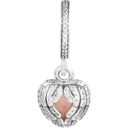 Authentic 925 Sterling Silver Angel Wings Charm, Clear CZ & Pink Enamel Fits Original Bracelet Beads for Jewelry Making Kralen