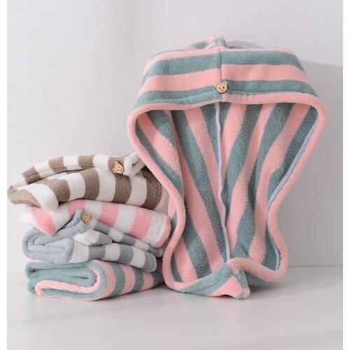 Microfiber Bath Towel Fashion Striped Quickly Dry Hair Drying Turban Cap Lady Soft Shower Hat For Female Head Wrap Bathing Tools