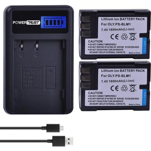 PowerTrust 2 Pcs PS-BLM1 BLM1 BLM-1 Battery + LCD USB Charger for Olympus C-5060 C-7070 C-8080 E-1 E-3 E-30 E-520 EVOLT E-300