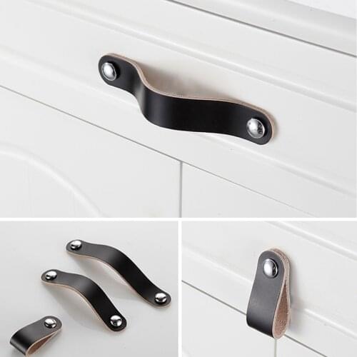 Artificial Leather Cabinet Handle Pulls Nordic Kitchen Cupboard Door Pull Wardrobe Closet Drawer Door Knobs Furniture Handware