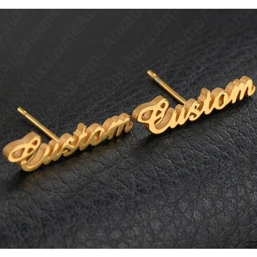 Stainless Steel Gold Custom Piercing DIY Handmade Stud Earrings Simple Classic Name Letter Women Men Ear Studs earings Jewelry