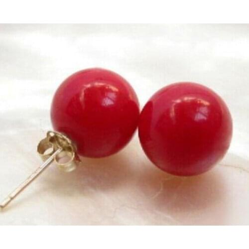 10mm Red Coral/Purple Jade Beads Stud Earrings