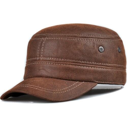 Male Grind Arenaceous Leather 56-60 cm Adjustable Black/Brown Flat Military Hats Men Winter Ear Flap Warm-ish Hockey Trucker Cap
