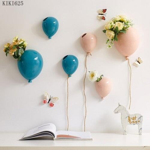 Nordic Ceramic Balloon Wall Hanging Vase Flower Arrangement Container Childrens Room Decoration Cartoon Balloon Vase Home Decor