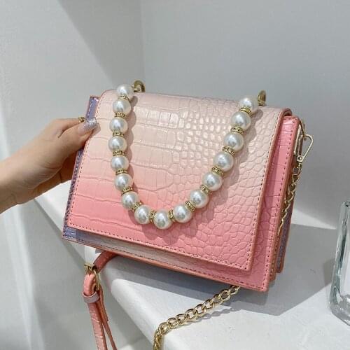 SWDF Crocodile pattern Pearl Tote bag 2021 Summer Quality PU Leather Womens Designer Handbag Gradient Shoulder Messenger Bag