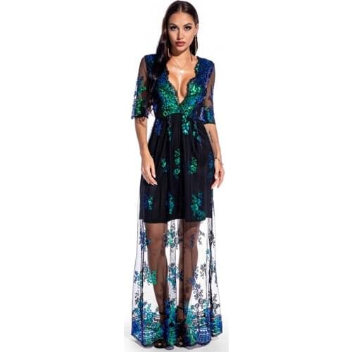 Ziamonga Plus Size Women Dress 2021 Party Night Sequined Dresses Half Sleeve Vintage Sexy Maxi Dresses Elegant Vestidos