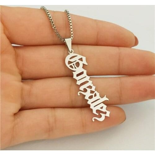 Vertical Gothic Name Necklace Vintage Personalized Jewelry Stainless Steel Box Chains Choker For Women And Men Fiesta Gift