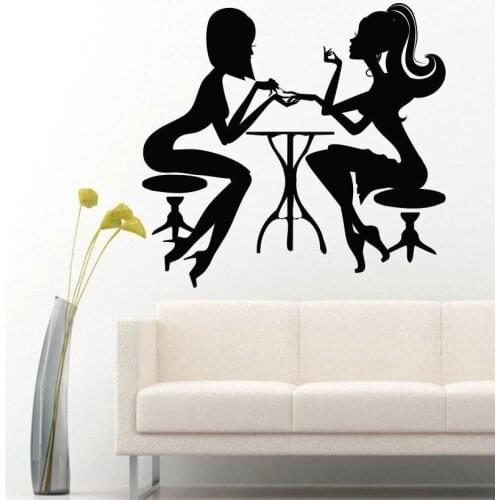 Salon Girls Silhouette On The Table Funny Wall Stickers Home Livingroom Fashion Modern Decor Art Vinyl Wall Decals Mural WM-251