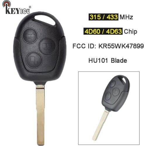 KEYECU 315 / 433MHz 4D63 Chip FCC: KR55WK47899 Replacement 3 Button Remote Car Key Fob for Ford Transit Connect US market FO21
