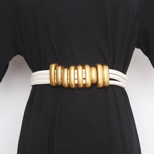 Womens runway fashion elastic solid metal Cummerbunds female Dress Corsets Waistband Belts decoration wide belt TB1292