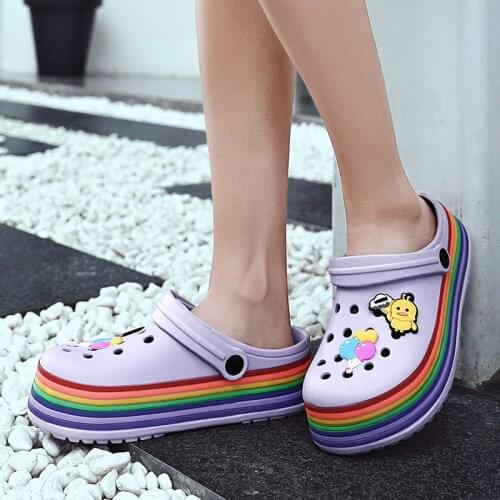 Fashion Purple Rainbow Shoes Platform Sandals Women Cartoon Casual Clogs Women Slippers Flip Flops Summer Womens Garden Sandals
