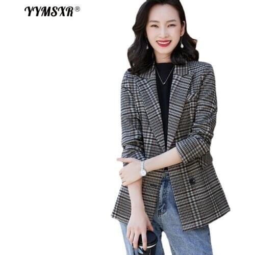 Autumn and Winter Womens Office Suit 2021 New Double-breasted Long-sleeved Plaid Professional Blazer High-quality Coat Female