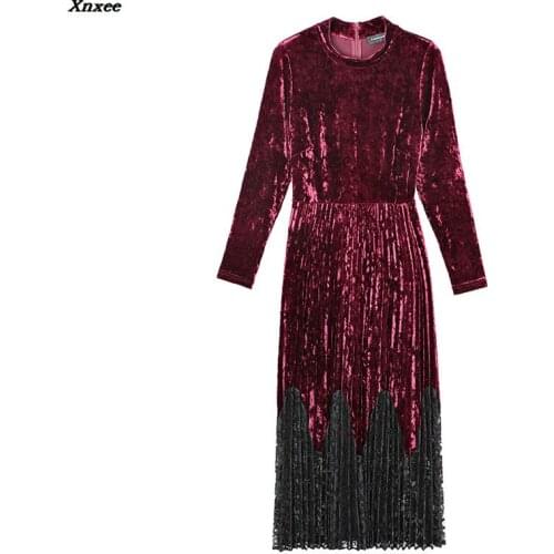 Women Spring Autumn Elegant Velvet Long Sleeve Dresses Vintage Work Business Office Party A-line Long Dress Fashion Vestidos