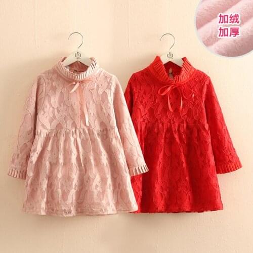 2021 Winter 3 4 5 6 7 8 9 10 11 12 Years Crew-Neck Lace Princess Thickening Plus Velvet Warm For Kids Baby Girls Winter Dress