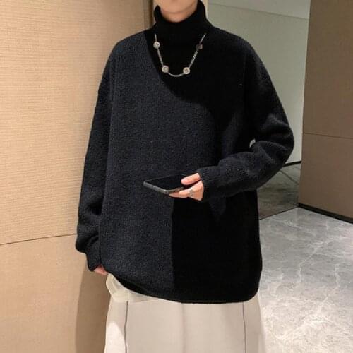 Winter Warm Mens Turtleneck Sweaters Solid Color Korean Man Casual Knitter Pullovers 2021 Harajuku Male Sweaters Brand