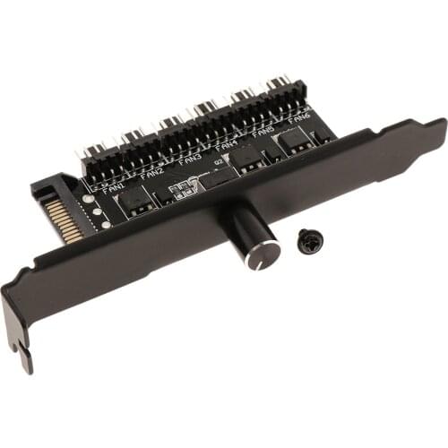 1 to 6 Computer Case PCI Fan Speed Controller Splitter with SATA Power Connector, DC 12V